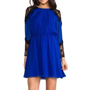 Dany Lace Shoulder Pleat Front Dress in Cobalt